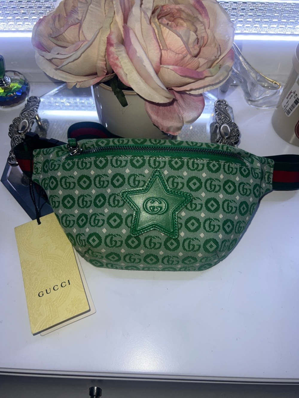 Gucci Green Monogram Star Belt Bag